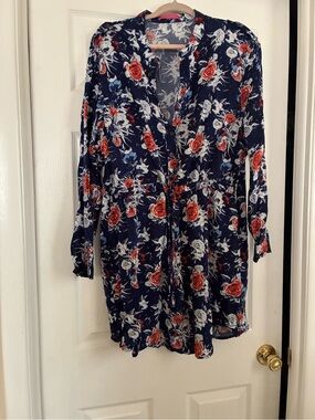 Navy Floral V-Neck Long Sleeve dress